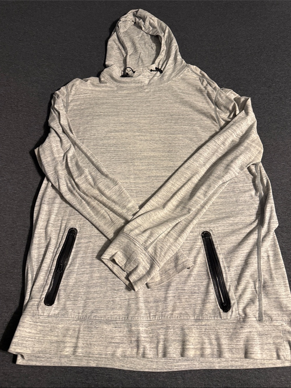 American Eagle Outfitters Light Heather Gray Hooded Pullover with Black Zippers